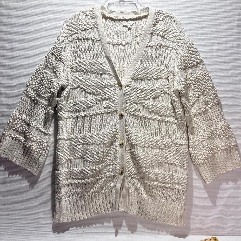 Amaryllis Cream Chunky Cable Knit Button-Down Cardigan Sweater – Size XL